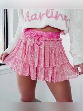 Sassy Shortcake Flirtatious Sequin Pink Ruffle Skirt